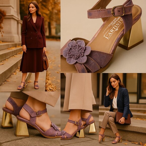 L’Artiste by Spring Step Sandals – Handcrafted Leather Floral Heel - Picture 1 of 14